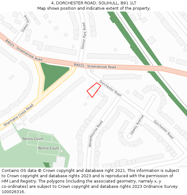 4, DORCHESTER ROAD, SOLIHULL, B91 1LT: Location map and indicative extent of plot