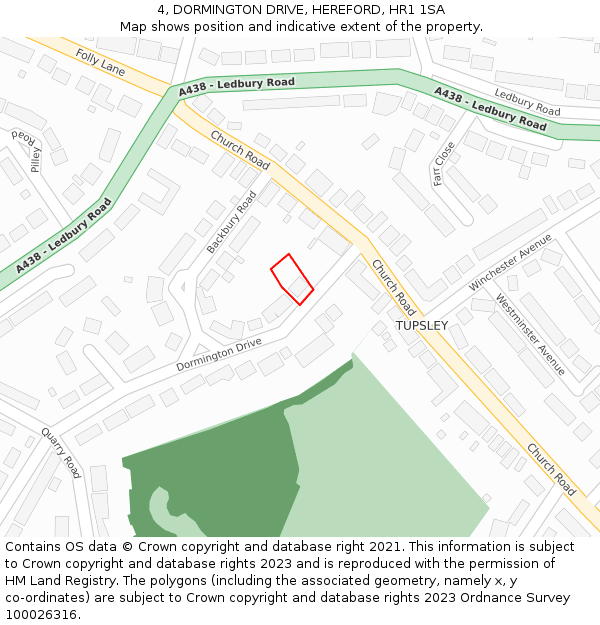 4, DORMINGTON DRIVE, HEREFORD, HR1 1SA: Location map and indicative extent of plot