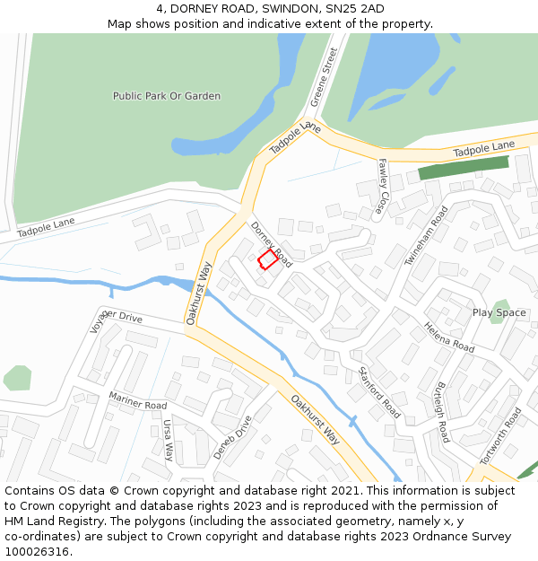 4, DORNEY ROAD, SWINDON, SN25 2AD: Location map and indicative extent of plot