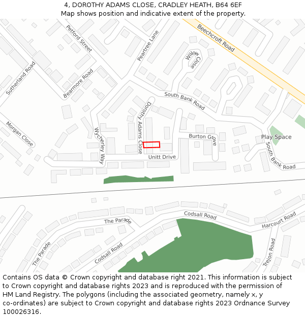 4, DOROTHY ADAMS CLOSE, CRADLEY HEATH, B64 6EF: Location map and indicative extent of plot