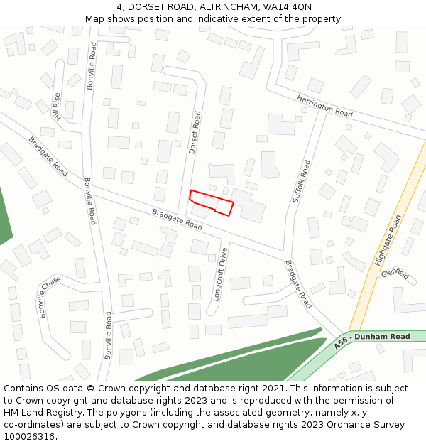 4, DORSET ROAD, ALTRINCHAM, WA14 4QN: Location map and indicative extent of plot