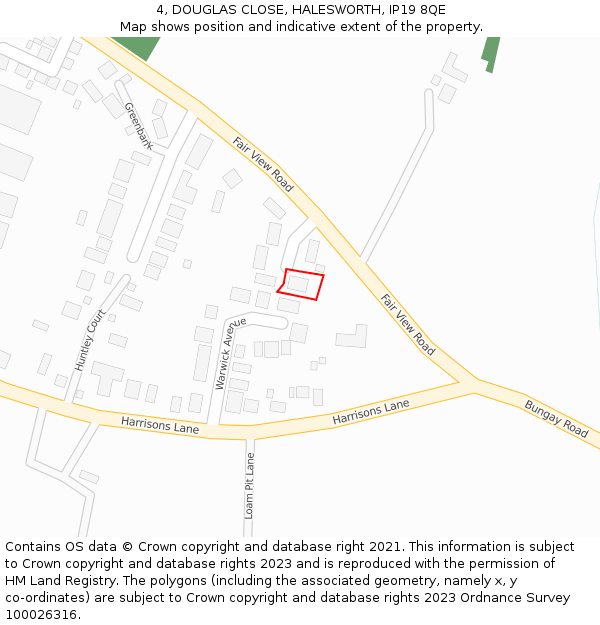 4, DOUGLAS CLOSE, HALESWORTH, IP19 8QE: Location map and indicative extent of plot