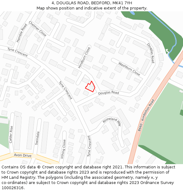 4, DOUGLAS ROAD, BEDFORD, MK41 7YH: Location map and indicative extent of plot