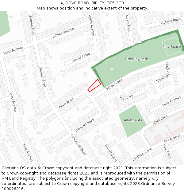 4, DOVE ROAD, RIPLEY, DE5 3GR: Location map and indicative extent of plot