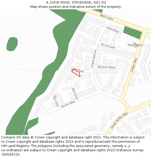 4, DOVE ROAD, STEVENAGE, SG1 3YJ: Location map and indicative extent of plot