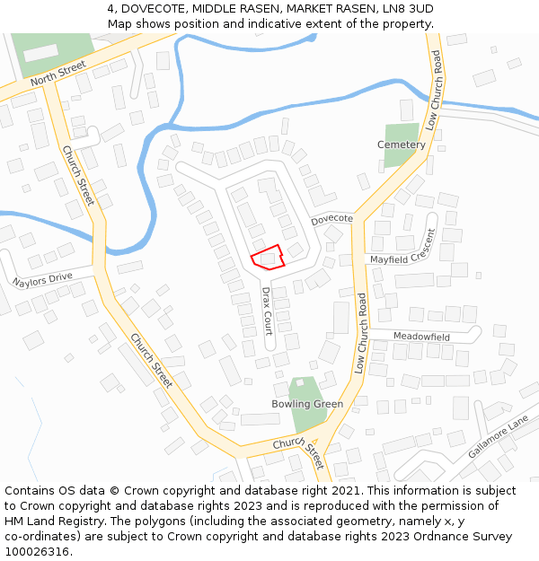 4, DOVECOTE, MIDDLE RASEN, MARKET RASEN, LN8 3UD: Location map and indicative extent of plot