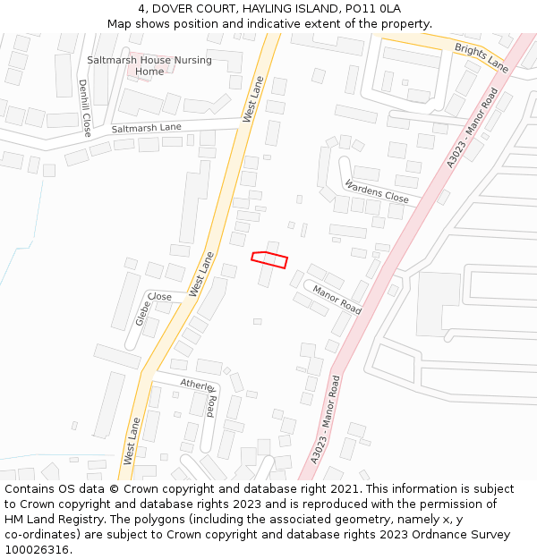 4, DOVER COURT, HAYLING ISLAND, PO11 0LA: Location map and indicative extent of plot