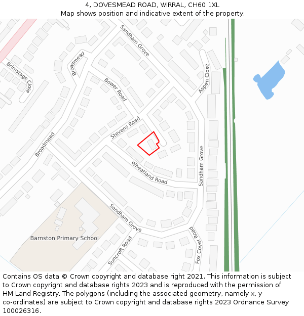 4, DOVESMEAD ROAD, WIRRAL, CH60 1XL: Location map and indicative extent of plot