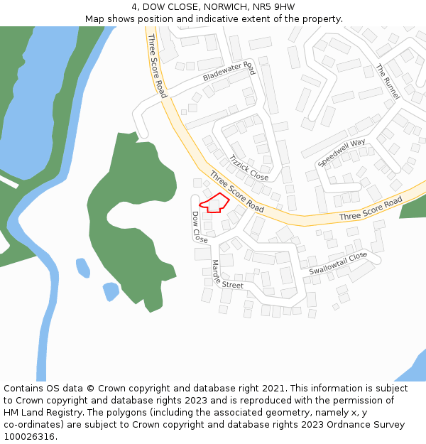 4, DOW CLOSE, NORWICH, NR5 9HW: Location map and indicative extent of plot