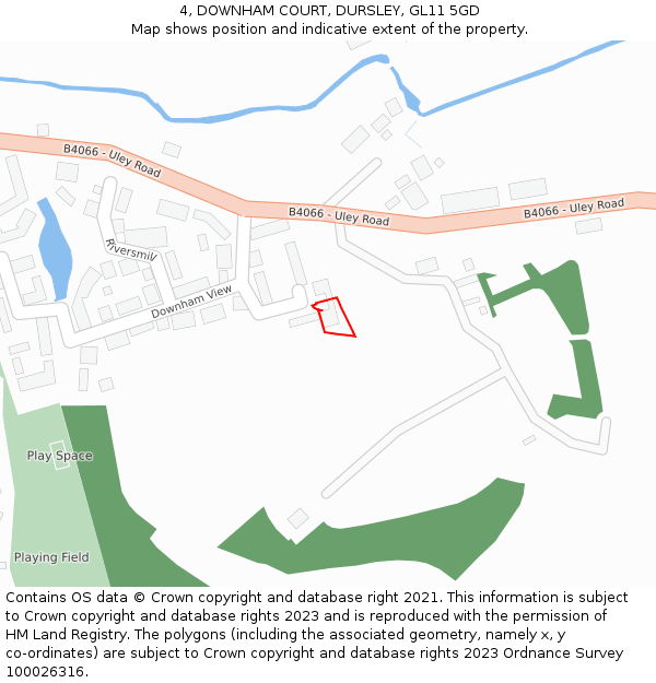 4, DOWNHAM COURT, DURSLEY, GL11 5GD: Location map and indicative extent of plot