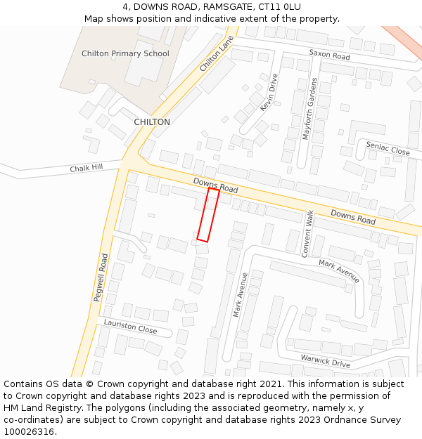 4, DOWNS ROAD, RAMSGATE, CT11 0LU: Location map and indicative extent of plot