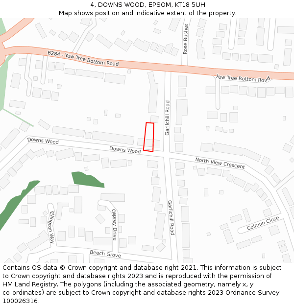 4, DOWNS WOOD, EPSOM, KT18 5UH: Location map and indicative extent of plot