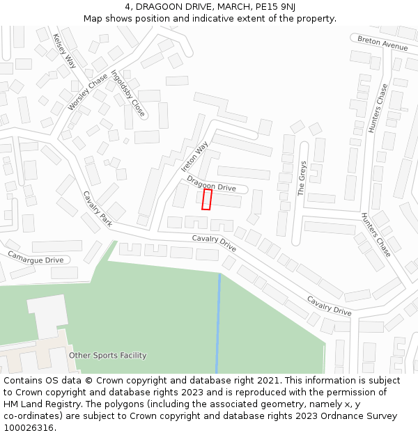 4, DRAGOON DRIVE, MARCH, PE15 9NJ: Location map and indicative extent of plot