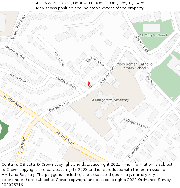 4, DRAKES COURT, BAREWELL ROAD, TORQUAY, TQ1 4PA: Location map and indicative extent of plot