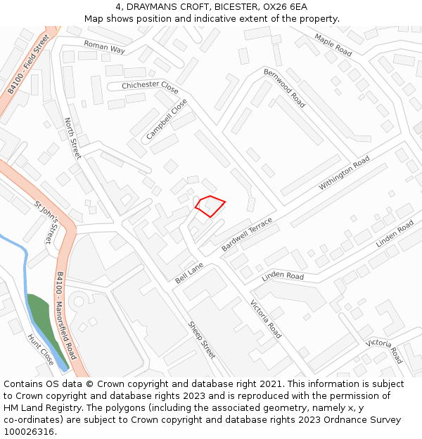 4, DRAYMANS CROFT, BICESTER, OX26 6EA: Location map and indicative extent of plot