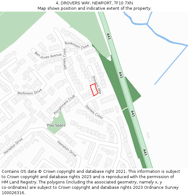 4, DROVERS WAY, NEWPORT, TF10 7XN: Location map and indicative extent of plot