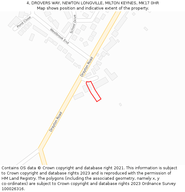 4, DROVERS WAY, NEWTON LONGVILLE, MILTON KEYNES, MK17 0HR: Location map and indicative extent of plot