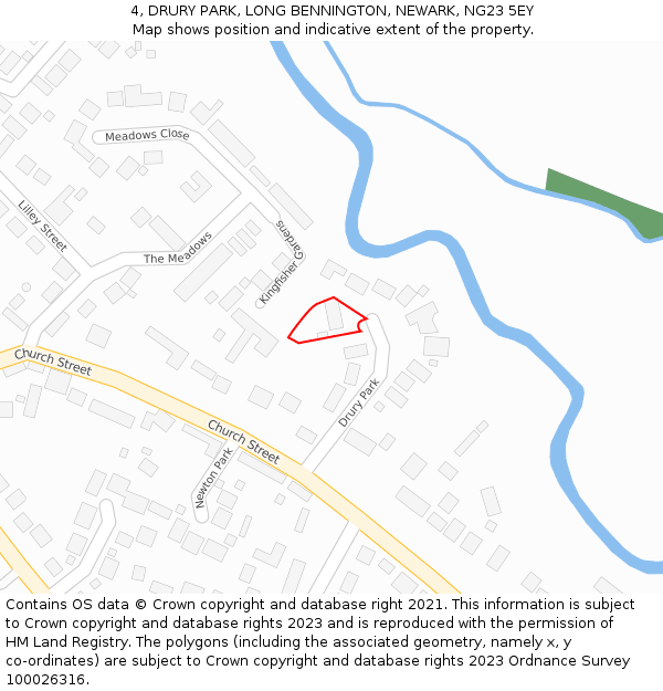 4, DRURY PARK, LONG BENNINGTON, NEWARK, NG23 5EY: Location map and indicative extent of plot