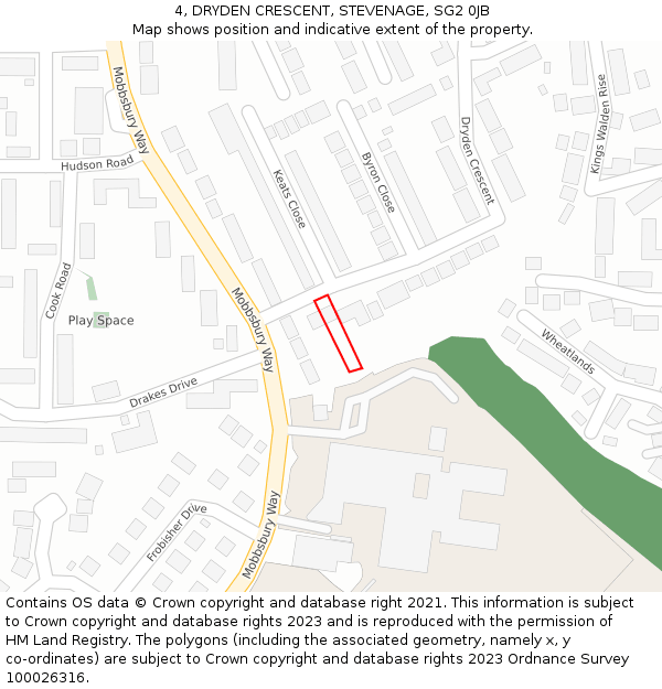 4, DRYDEN CRESCENT, STEVENAGE, SG2 0JB: Location map and indicative extent of plot