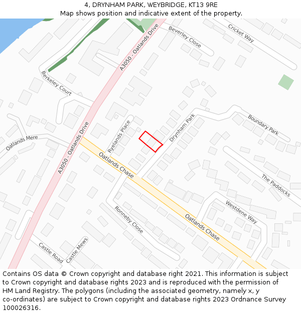 4, DRYNHAM PARK, WEYBRIDGE, KT13 9RE: Location map and indicative extent of plot