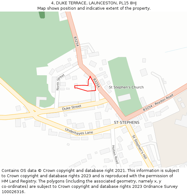 4, DUKE TERRACE, LAUNCESTON, PL15 8HJ: Location map and indicative extent of plot