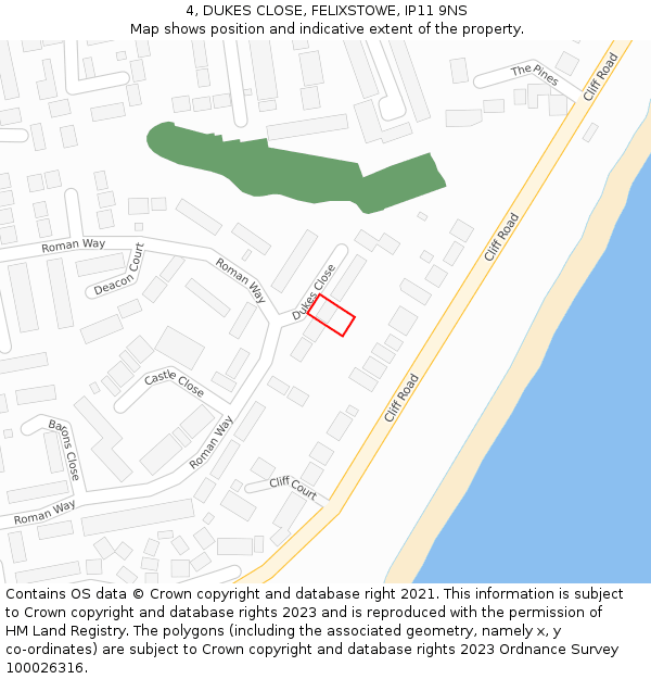 4, DUKES CLOSE, FELIXSTOWE, IP11 9NS: Location map and indicative extent of plot