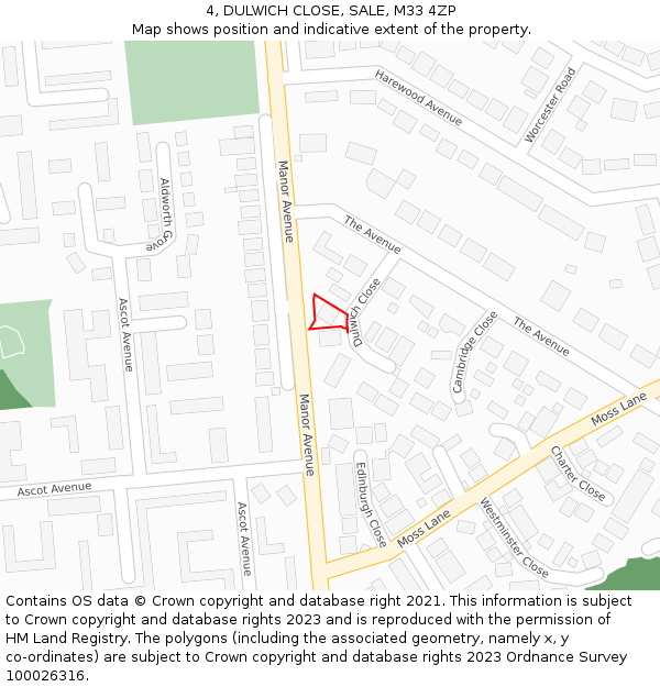 4, DULWICH CLOSE, SALE, M33 4ZP: Location map and indicative extent of plot