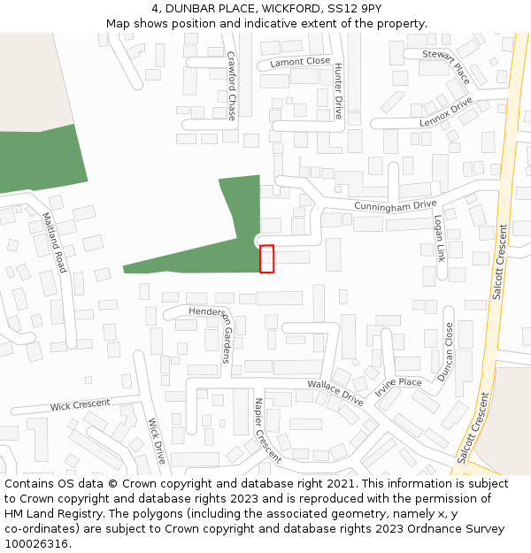 4, DUNBAR PLACE, WICKFORD, SS12 9PY: Location map and indicative extent of plot