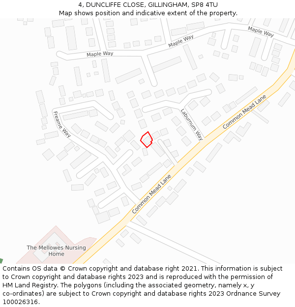 4, DUNCLIFFE CLOSE, GILLINGHAM, SP8 4TU: Location map and indicative extent of plot