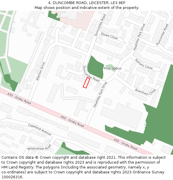4, DUNCOMBE ROAD, LEICESTER, LE3 9EP: Location map and indicative extent of plot