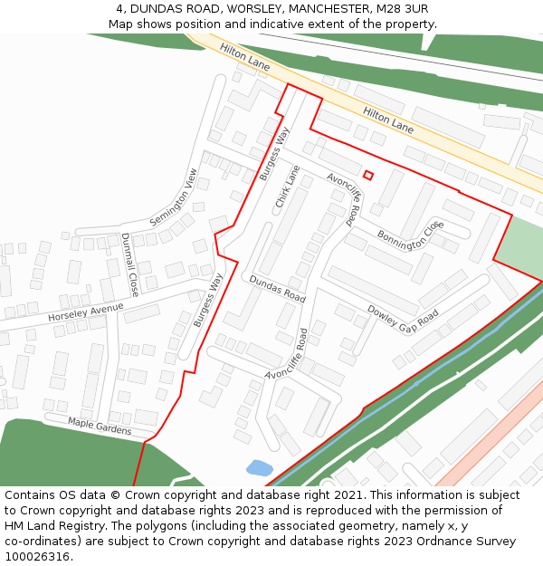 4, DUNDAS ROAD, WORSLEY, MANCHESTER, M28 3UR: Location map and indicative extent of plot