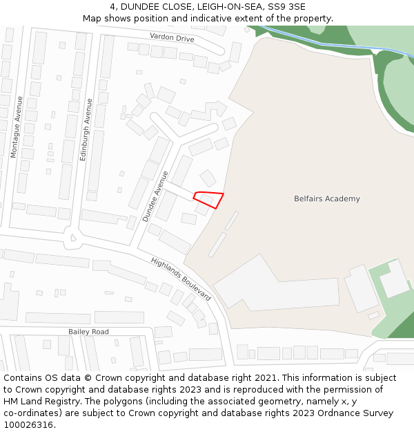 4, DUNDEE CLOSE, LEIGH-ON-SEA, SS9 3SE: Location map and indicative extent of plot