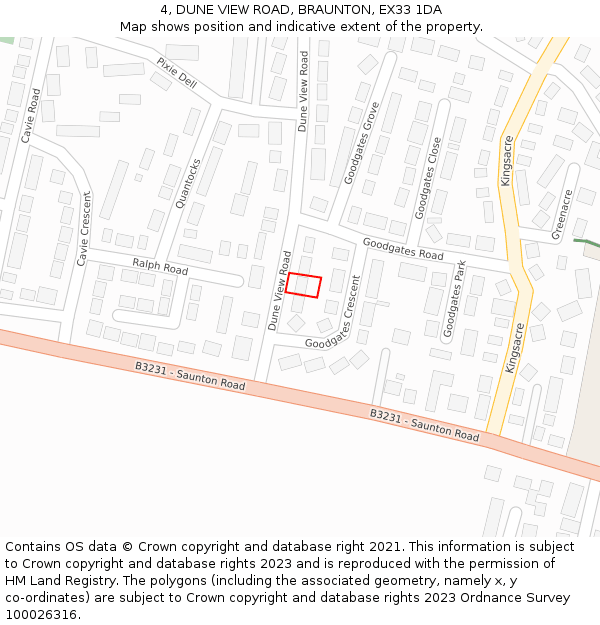 4, DUNE VIEW ROAD, BRAUNTON, EX33 1DA: Location map and indicative extent of plot