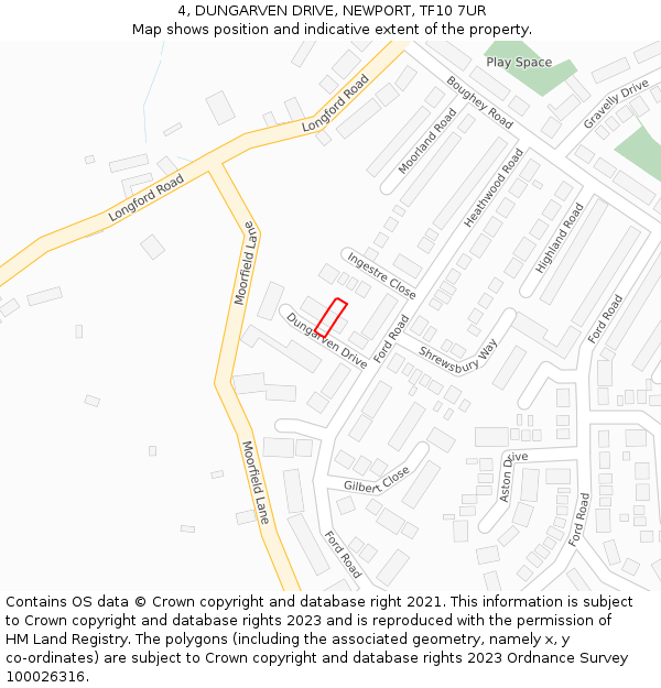 4, DUNGARVEN DRIVE, NEWPORT, TF10 7UR: Location map and indicative extent of plot