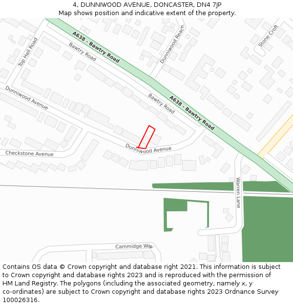 4, DUNNIWOOD AVENUE, DONCASTER, DN4 7JP: Location map and indicative extent of plot