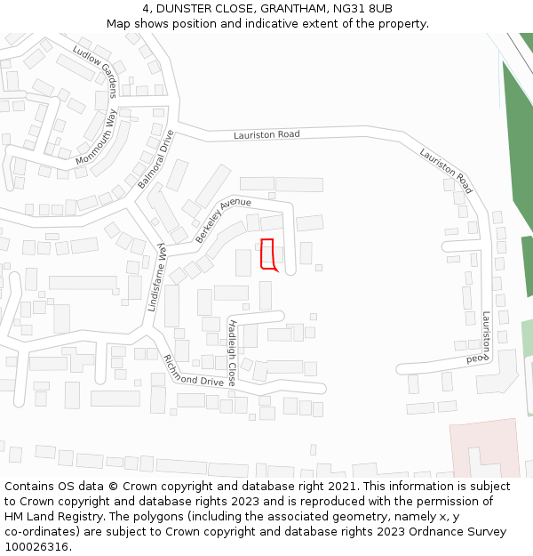 4, DUNSTER CLOSE, GRANTHAM, NG31 8UB: Location map and indicative extent of plot