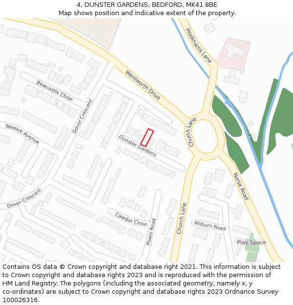 4, DUNSTER GARDENS, BEDFORD, MK41 8BE: Location map and indicative extent of plot