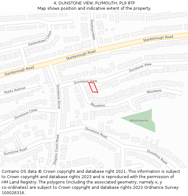 4, DUNSTONE VIEW, PLYMOUTH, PL9 8TP: Location map and indicative extent of plot