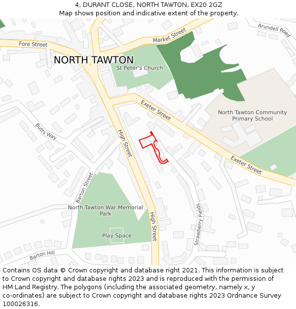 4, DURANT CLOSE, NORTH TAWTON, EX20 2GZ: Location map and indicative extent of plot