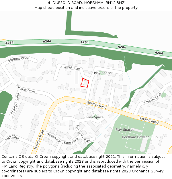 4, DURFOLD ROAD, HORSHAM, RH12 5HZ: Location map and indicative extent of plot