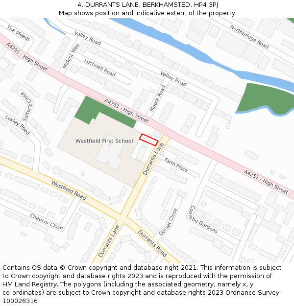 4, DURRANTS LANE, BERKHAMSTED, HP4 3PJ: Location map and indicative extent of plot