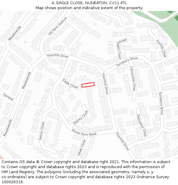 4, EAGLE CLOSE, NUNEATON, CV11 6TL: Location map and indicative extent of plot