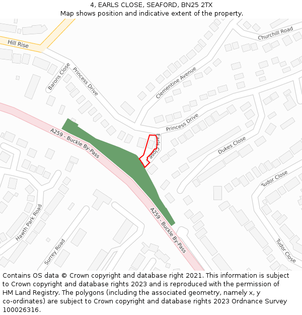 4, EARLS CLOSE, SEAFORD, BN25 2TX: Location map and indicative extent of plot