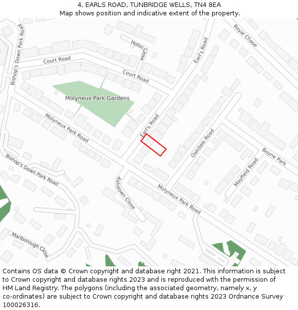 4, EARLS ROAD, TUNBRIDGE WELLS, TN4 8EA: Location map and indicative extent of plot