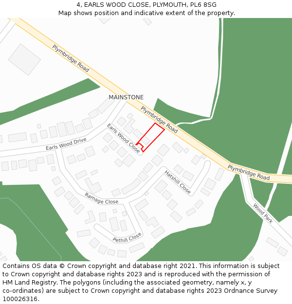 4, EARLS WOOD CLOSE, PLYMOUTH, PL6 8SG: Location map and indicative extent of plot