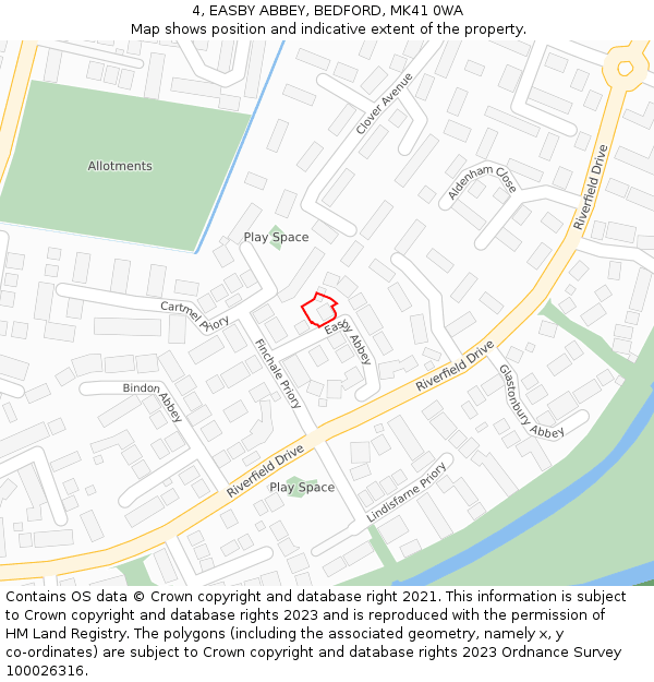 4, EASBY ABBEY, BEDFORD, MK41 0WA: Location map and indicative extent of plot