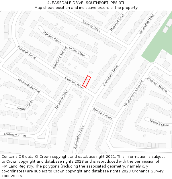 4, EASEDALE DRIVE, SOUTHPORT, PR8 3TL: Location map and indicative extent of plot