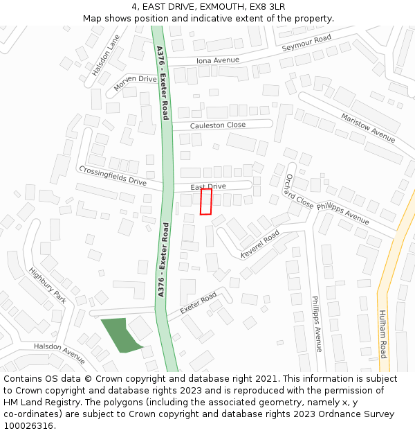 4, EAST DRIVE, EXMOUTH, EX8 3LR: Location map and indicative extent of plot