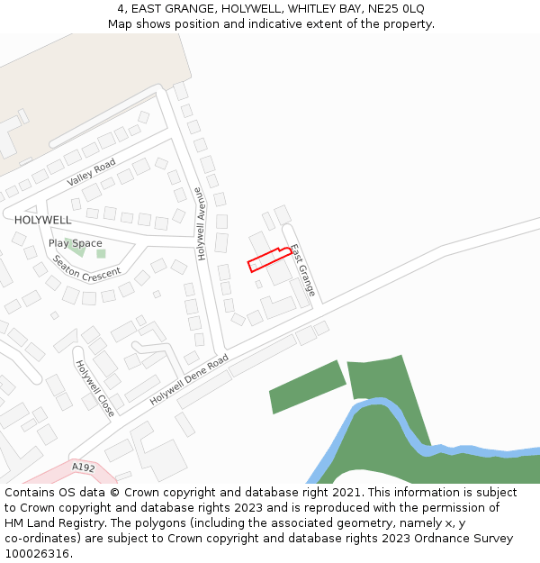 4, EAST GRANGE, HOLYWELL, WHITLEY BAY, NE25 0LQ: Location map and indicative extent of plot