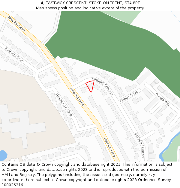 4, EASTWICK CRESCENT, STOKE-ON-TRENT, ST4 8PT: Location map and indicative extent of plot